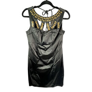 Xtraordinary Bodycon Sleeveless Black Mini Dress with Gold Beads Junior's Size 7